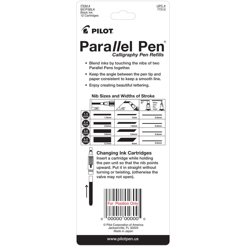 PILOT Parallel Mixable Color Ink Refills for Calligraphy Pens, Black Ink, 12-Pack (77313) - Image 2